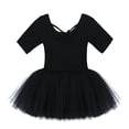 thumbnail image 4 of vastwit Kids Girls Short Sleeve Ballet Dance Tutu Dress CrissCross Strap Gymnastic Leotard Dress Black M, 4 of 7