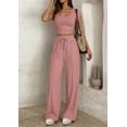 thumbnail image 4 of PRETTYGARDEN Women's 2 Piece Matching Lounge Sets Ribbed Short Sleeve Crop Tops Wide Leg Pants Summer Airport Outfits, 4 of 10