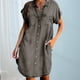thumbnail image 3 of Vestido Vestido con botones para mujer Vestido de mezclilla desgastado de color sólido Vestido de desplazamiento diario Kuymtek Gris T L para Mujer, 3 of 5
