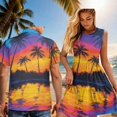 thumbnail image 4 of Garronmavis Matching Vacation Outfits for Couples Sunset Glow Mens Button Down Shirts Size L and Casual Dresses for Women Patchwork Ruffles Party Midi Dress, 4 of 7