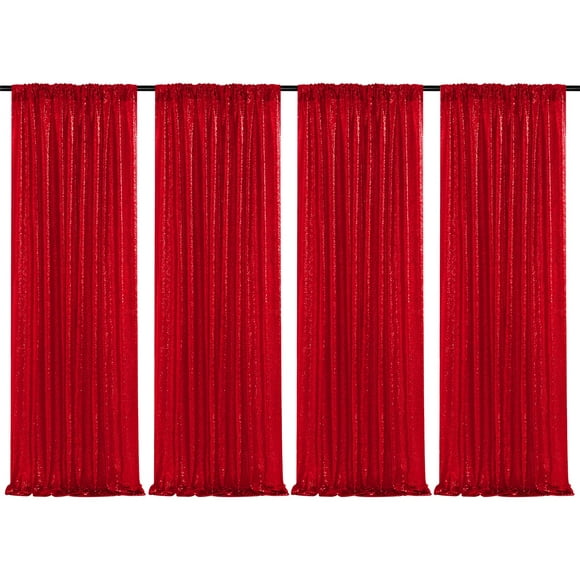 Cortina SoarDream con fondo de lentejuelas, color rojo, 60 x 240 cm, 4 unidades