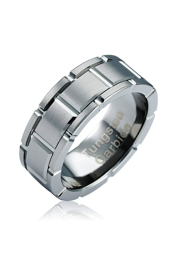 Gunmetal Tungsten Rings For Men Wedding Band Brick Pattern Promise Engagement Size 6-16 (Tungsten Carbide, 6.5)