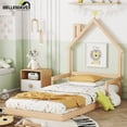 thumbnail image 3 of Bellemave Twin Size Floor Bed with House-shaped Headboard and Handrails Twin Wood Bed Frame with Wooden Slats Montessori House Bed Low Floor Bed(Twin,Natural), 3 of 11