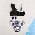 thumbnail image 4 of Girls Swimsuits 2 Piece Bow Knot Lace Trim And Asymmetric Striped Straps Cute Bathing Suit Size 4-5 Y, 4 of 7