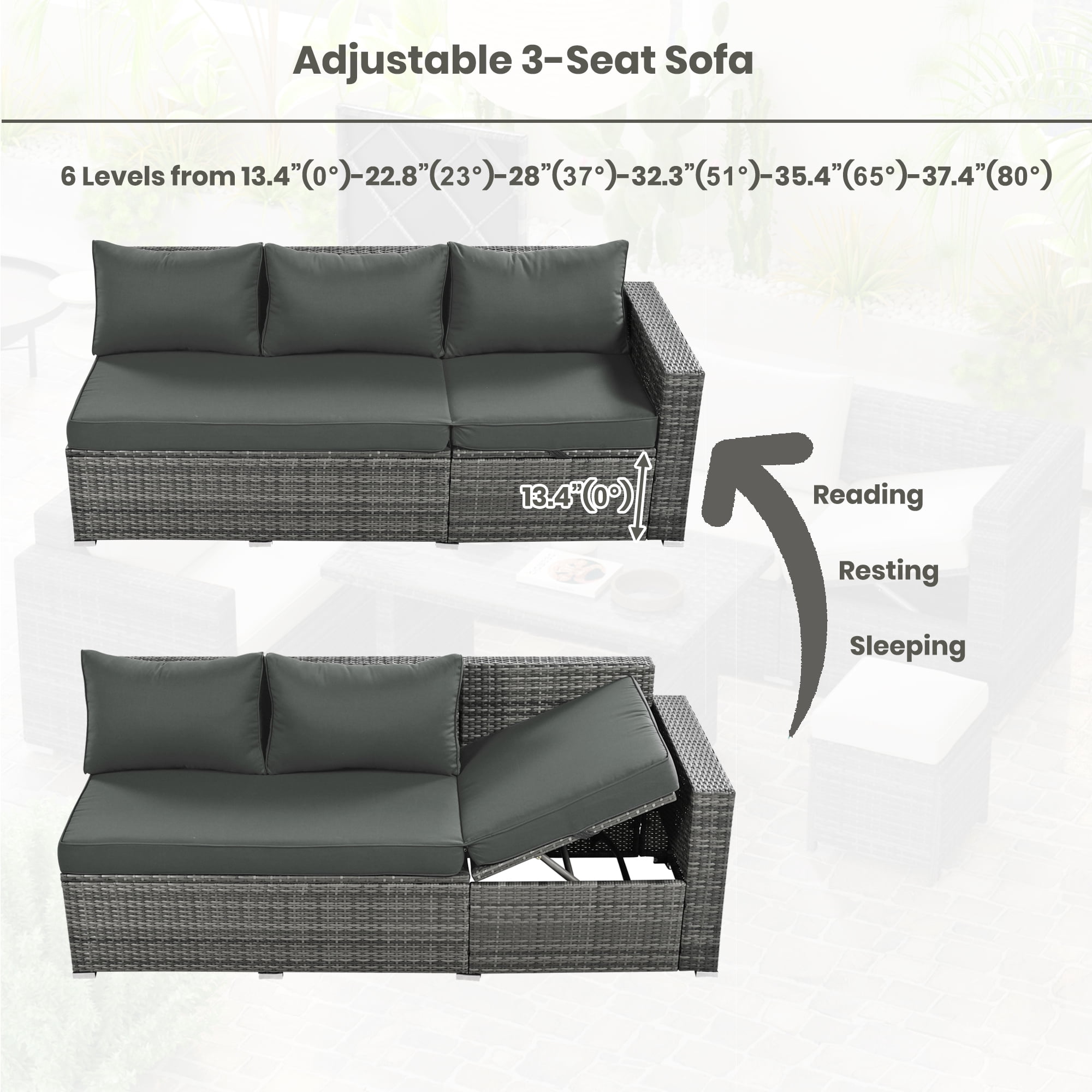 Euroco 6-Piece All Weather Outdoor Rattan Sofa Set, Patio Wicker Sectional Furniture Set with Glass Top Table, Storage Box, for 7 Persons, Gray