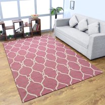 Rugsotic Carpets Hand Tufted Wool Eco-Friendly Area Rugs - 9'x12', Rectangle, Pink Beige, Modern Contemporary Design, High Pile Handmade Anti Skid Rugs for Living Room, Bed Room (K01004)