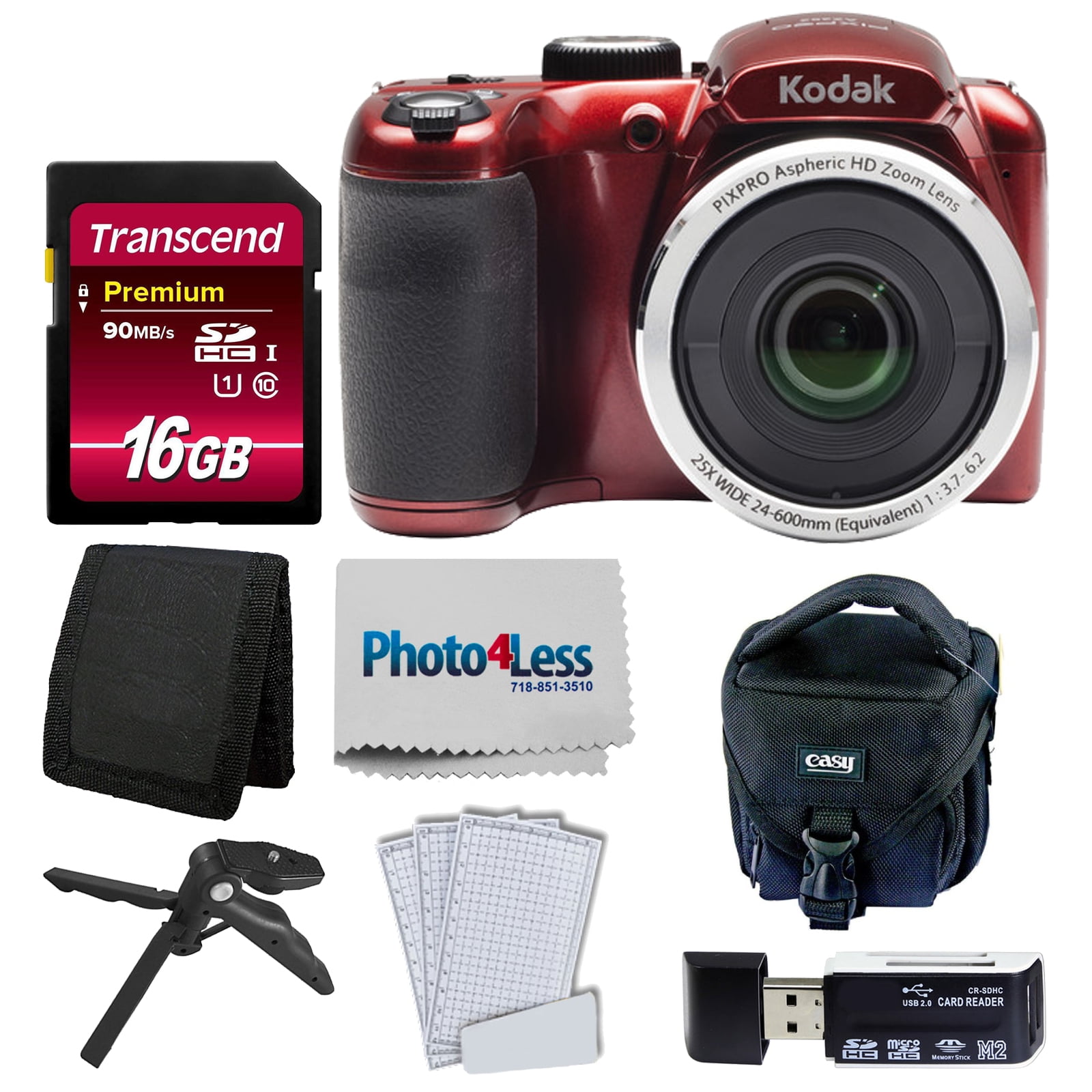 Kodak PIXPRO AZ252 Digital Camera (Red) Bundle + 16GB Memory Card
