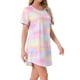 thumbnail image 4 of Camisón T-shirt de mujer Inspire Chic, vestido de pijama, colorido, a rayas, con mangas cortas, bata de noche, talla L, arcoíris claro, 4 of 6
