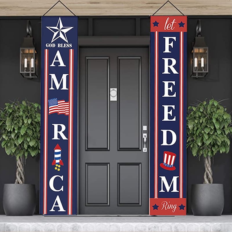 4th of July Porch Sign Patriotic Door Decoration - “Let Freedom Ring