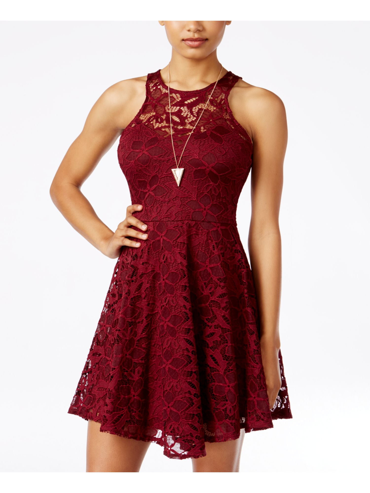 Material Girl - MATERIAL GIRL Womens Burgundy Lace Sleeveless Illusion ...