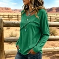 thumbnail image 4 of Linen Tops for Women Summer Raw Trim Long Sleeve Frayed Vintage Shirts Lightweight Dressy Crew Neck Flowy Blouses Green L, 4 of 5