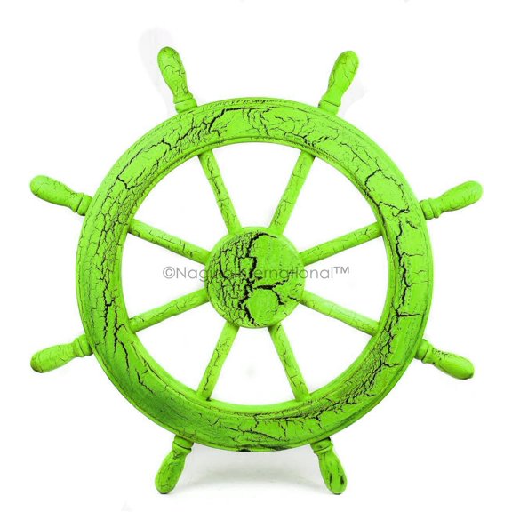 Wooden Ship Wheel (Crispy Crackling) - (18 Inches, Vintage Green)