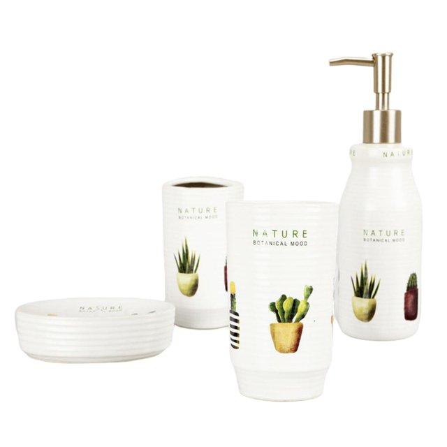 Juego de accesorios de baño - Juego de accesorios de baño decorativos de -4 piezas, con de jabón, soporte para cepillo de , taza pa Soledad Dispensador de jabón y jabonera