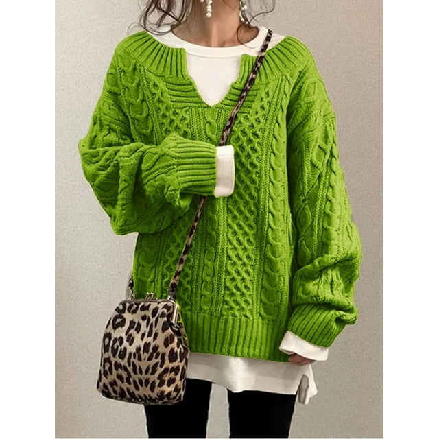 Pulls pour Femmes Tricot Chaud Manches Longues Col Mi-Ouvert Hauts Tricot Rétro Bureau Dame Pulls Automne Hiver