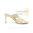 thumbnail image 3 of BLISSFUL STEP Slide Heels Mules Block Heel Sandals for Women Beige 7, 3 of 4