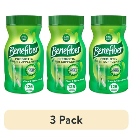 (3 pack) Benefiber Daily Prebiotic Fiber Supplement Powder for Digestive Health, Unflavored - 125 Servings (17.6 Ounces)