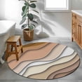 thumbnail image 3 of Modern Abstract Round Rugs for Living Room 3ft Geometric Brown Gradient Non Slip Circle Rug Washable Low-Profile Indoor Carpet for Bedroom, Dining Room, Bathroom, 3 of 9