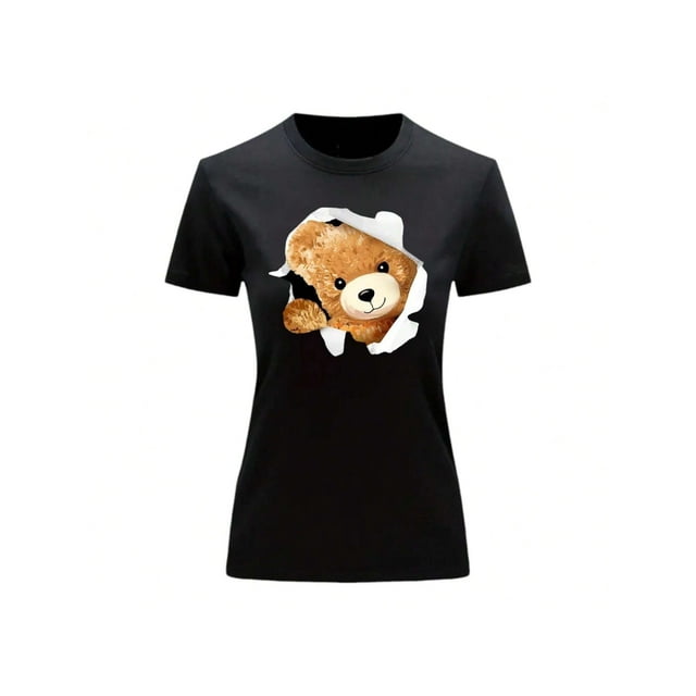 Playera Blusa Con Impresion De Oso Saliendo Del Pecho Ropa Para Mujer Color Negro Talla Mediana Marca Emil SaEs