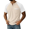 thumbnail image 3 of Men's Color Block Raglan Shirt, Short Sleeve Button Down Shirt, Round Neck, Polyester Rayon Cotton Spandex Blend, Casual Daily Work Beach Vacation, Streetwear | Zenithor,Beige S, 3 of 8