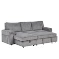 thumbnail image 6 of 96" L-Shaped Convertible Sectional Sofa, Corduroy Upholstered Sleeper Sofa with Pull-Out Sofa Bed, Storage Bags and 2 Cup Holders on Arms, for Living Room Office Apartment, Gray, 6 of 9