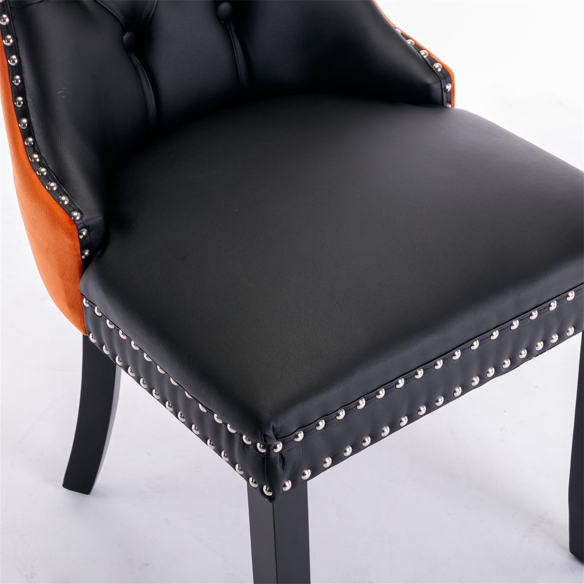 Miniyam Dining Chair Set of 2, High-end Tufted Contemporary PU and Velvet Upholstered, Black+Orange