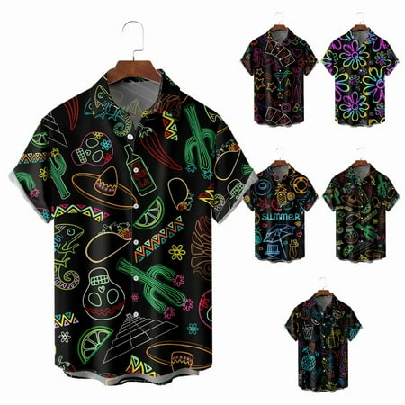 

Toddler Boys Button Down Short Sleeve Hawaii Shirts Lapel Print Classic Clothing Apparel For Men