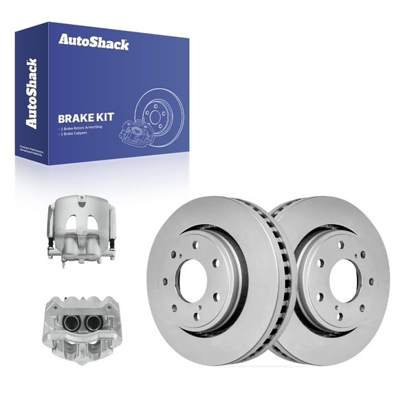 AutoShack Front Vented Coated Brake Rotors   Calipers 4-PC Brake Kit Replacement for 2012-2014 Ford F-150 2012-2013 Ford Lobo ArmorStop 13.81" (350.8 mm)