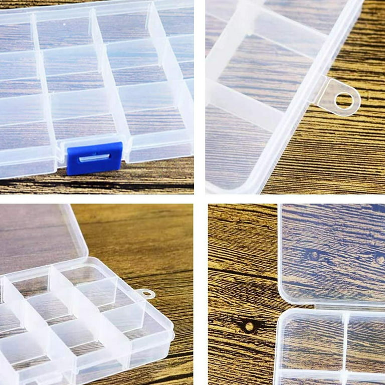 6 Pack 15 Grids Plastic Crafts Storage Boxes with Adjustable  Dividers,Jewelry Organizer Container for Beads Earrings Rings,Clear