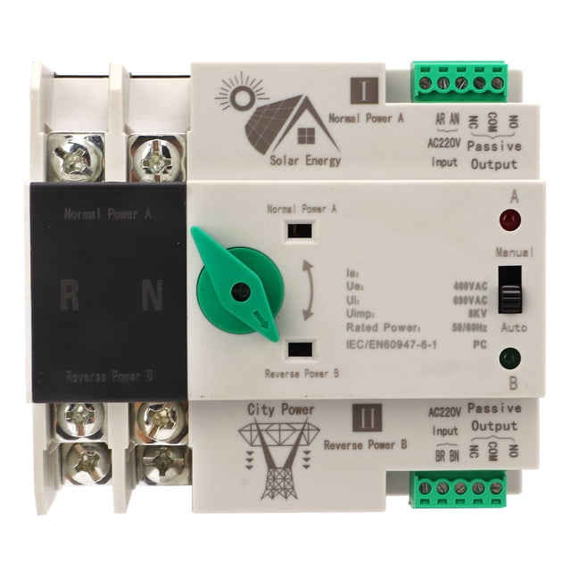 Interruptor de transferencia automática de doble potencia, 2P, circuito de milisegundos, controlador rápido, tipo fotovoltaico, CA 220 V, 80 A
