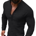 thumbnail image 4 of Male Long Sleeve Top Plain Color Soft Button Front Casual Fitted Men Sleeved Shirt for Gentlemen Black XL, 4 of 12