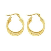 Edforce Women's 18k Gold Plated Overlapping Triple Hoop Earrings, (25mm)