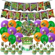 84 Pcs Ninja Turtles Birthday Party Decorations, Cartoon Turtles Theme Party Supplies Set Include Happy Birthday Banners, Cake Topper, Cupcake Toppers, Balloons, Stickers for Kids Teenage