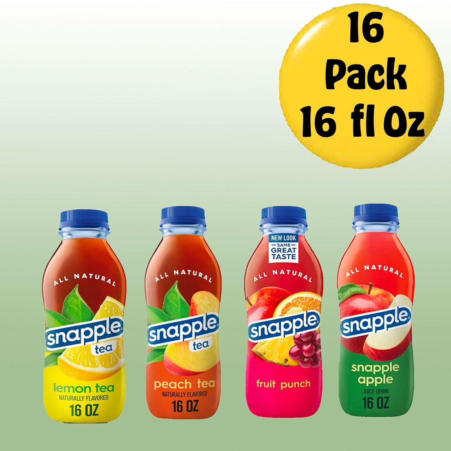 Snapple Variety Pack All Natural Fruit Juice Drink, 16 fl oz Plastic Bottles, Made with Real Fruit Flavor, 16-Pack