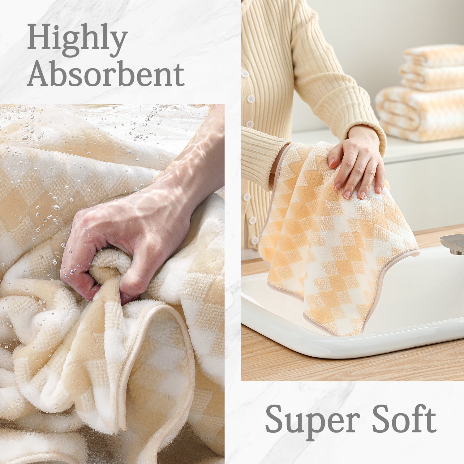 Smuge Extra Large Bath Towel Sets of 8, 2 Large Bath Towels Oversized, 2 Hand Towels, 4 Washcloths, Soft Microfiber, Quick Dry, Highly Absorbent Bath Towels for Bathroom Kitchen Spa(Apricot Yellow)