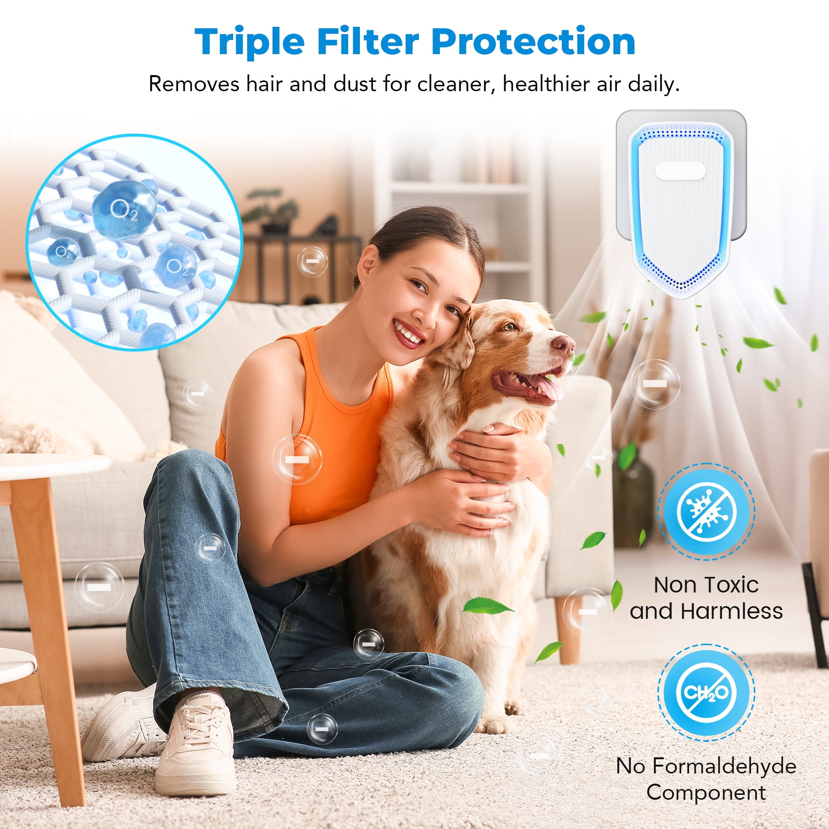 ecolyna Plug In Air Purifiers Quiet Air Freshener for Home Bedroom Office Basemen Portable Mini Air Cleaner Odor