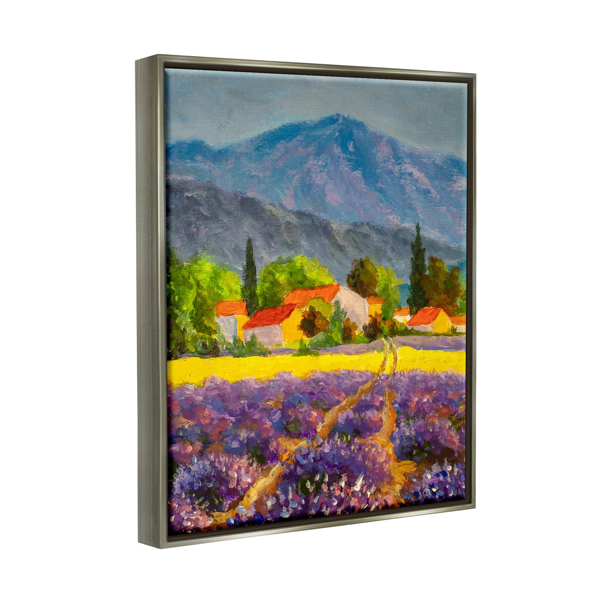 Stupell Industries Lavender Field Landscape Nature Painting Gray Floater Framed Art Print Wall Art, 25 x 31