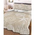 thumbnail image 3 of Quilts Twin-XL Size Bedding Set, Brown Beige Coastal Lightweight Quilted Comforter, Nautical Coral Starfish Shell Turtle Summer Soft Bedspread Coverlet with Pillow Covers for All Season, 68" x 98", 3 of 7