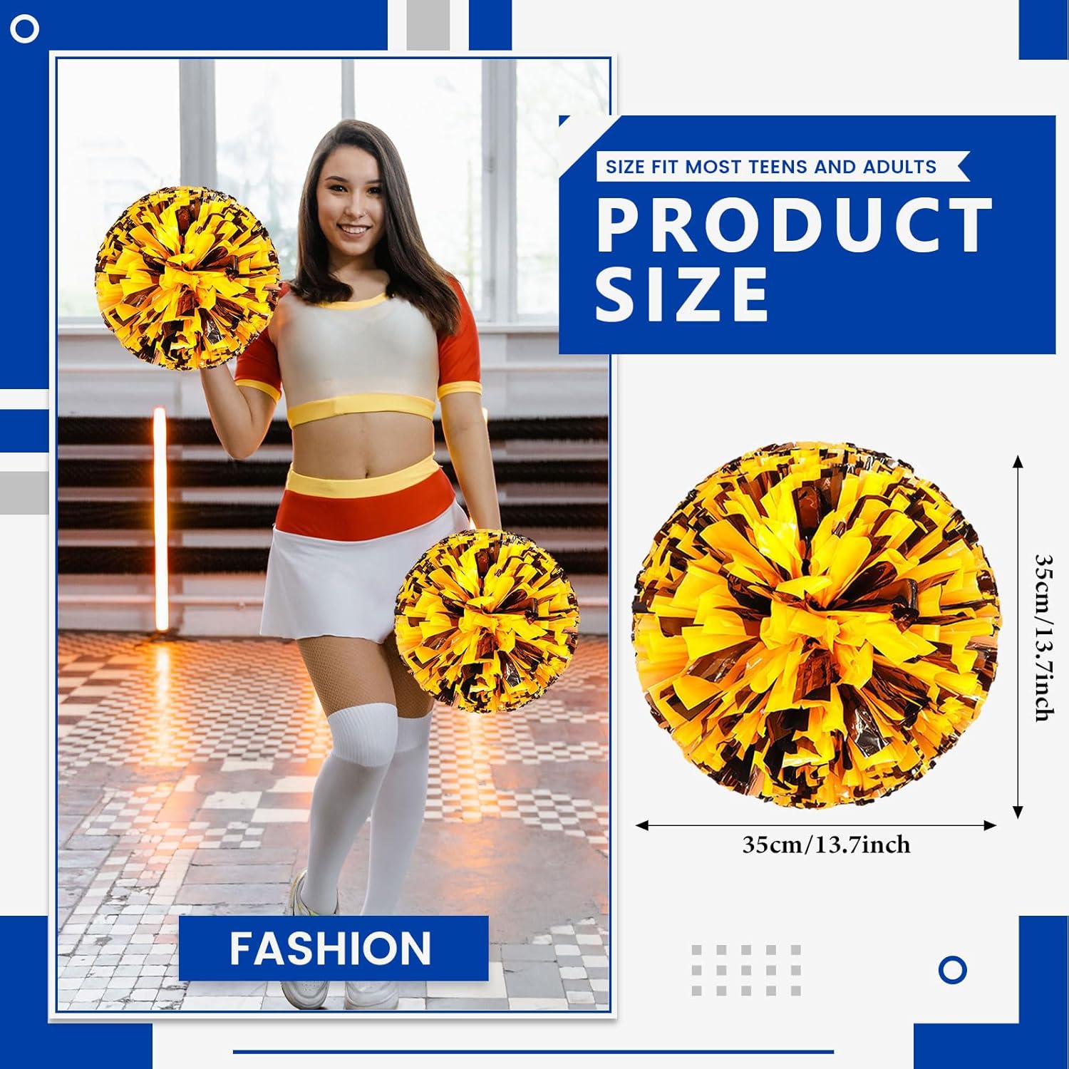 24 PCS pom poms Cheerleading,13.8inch for Sports Teams, Dance Training, and Party Celebrations with Finger Rings