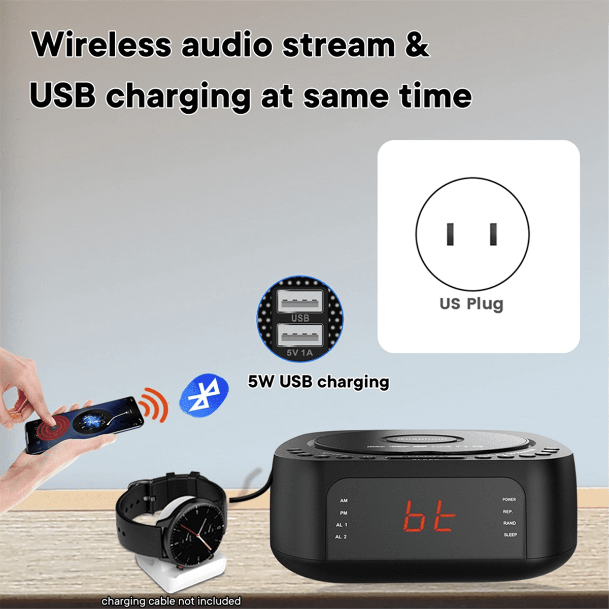 Protable DVD Player VCD Player FM Alarm Clock Radio Bluetooth Speaker Music Player Home CD Player US Plug