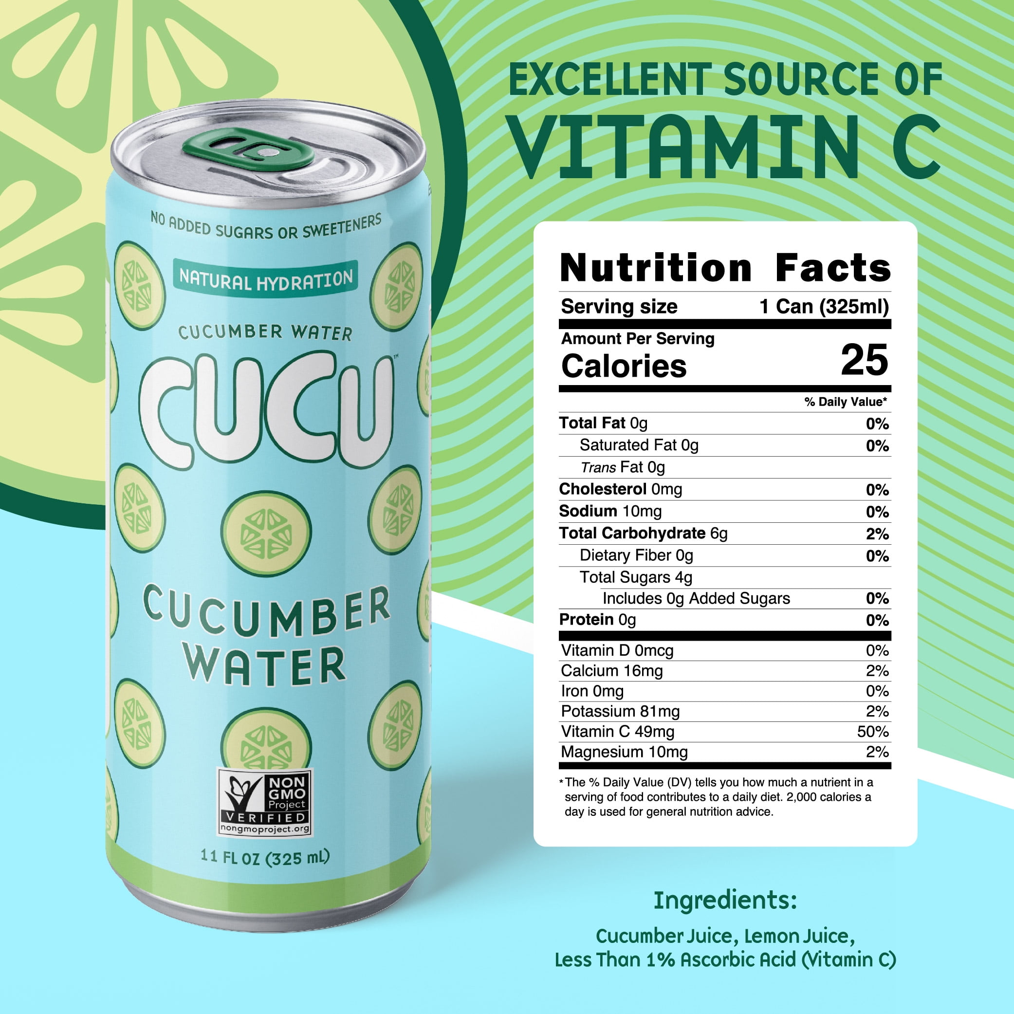CUCU Cucumber Water – Natural Hydration from Cucumbers with Vitamin C, Electrolytes & Antioxidants – No Sugar Added, Non-GMO – 12 Pack, 11 fl oz Cans