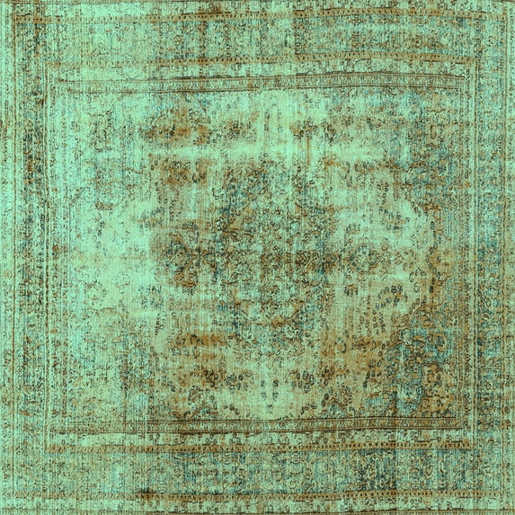 Ahgly Company Indoor Square Abstract Turquoise Blue Contemporary Area Rugs, 4' Square
