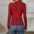 thumbnail image 5 of mgoYE Womens Lace Tops Long Sleeve Floral Mesh Sheer Shirts Mock Neck Blouse Top(Red,S), 5 of 9