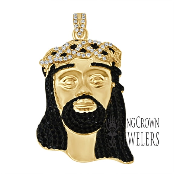 Real Yellow Gold Silver Black Simulated Diamond Jesus Piece Pendent Holy Christ Mens Charm