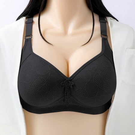 Elvqul Plus Size Bras for Women Lightweight Wirefree Breathable Bralette Black Nylon Lace Underwear Bras