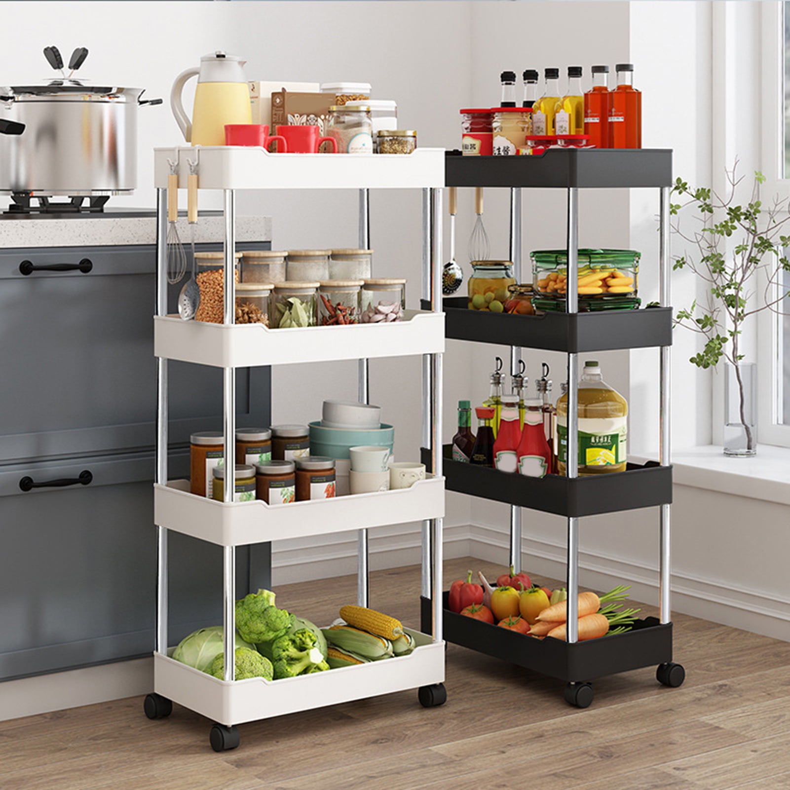 Three-Piece Kitchen Floor Multi-Layer Stackable Storage Rack Seasoning  Holder Household Vegetables Storage Basket Fruit Basket - AliExpress