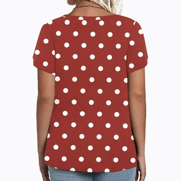 Pisexur Womens Plus Size Tops Polka Dots Petal Sleeve V Neck Short Sleeve Blouse Tops Oversized T Shirts For Ladies,xl-5xl Red 5xl