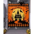 thumbnail image 3 of Halloween Castle Shower Curtain Set ，Waterproof Fabric Shower Curtains Bat Witch Black Plaid Orange Background Shower Curtains for Bathroom,Bathroom Decor 72"x84", 3 of 6
