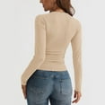 thumbnail image 6 of Long Sleeve Shirts for Women Plus Size Womens Long Sleeve Stretch Crewneck Ribbed T Shirt Fitted Casual Basic Tops Z0A-Beige, M, 6 of 7