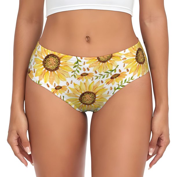 Fotbe Watercolor With Sunflowers Calzones Estampados para Mujer – Ropa Interior de Algodón, Cómoda, Suave y Elástica-Small