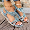 thumbnail image 5 of Lovskoo Bohemian Ethnic Rhinestone Flat Sandals for Women Elastic Back Strap Roman Open Toe Summer Casual Dressy Shoes, 5 of 9